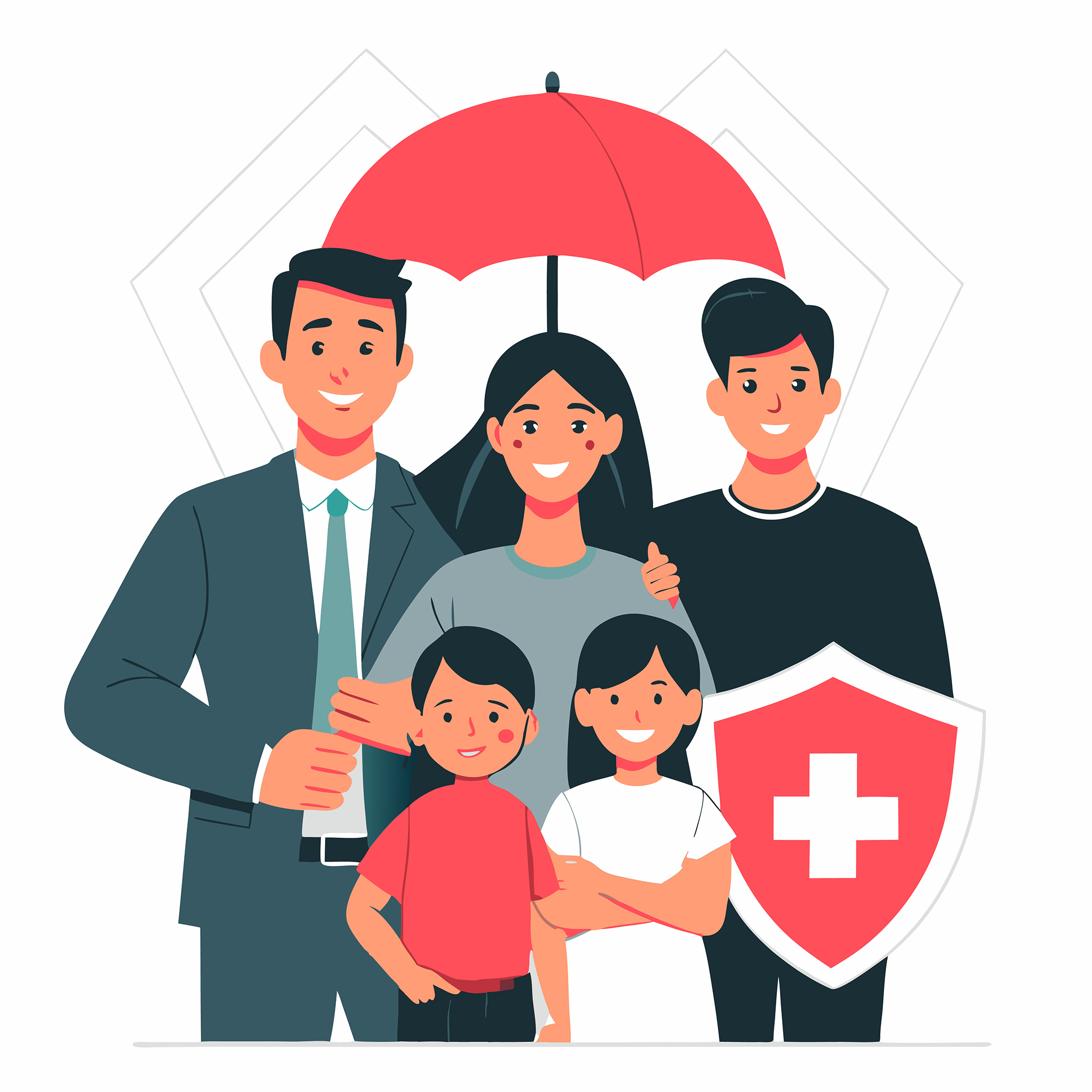 The image represents a family covered with family health insurance